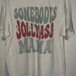 Etsy crème White T-Shirt with Smiley Face and Santa Hat and cute graphics back